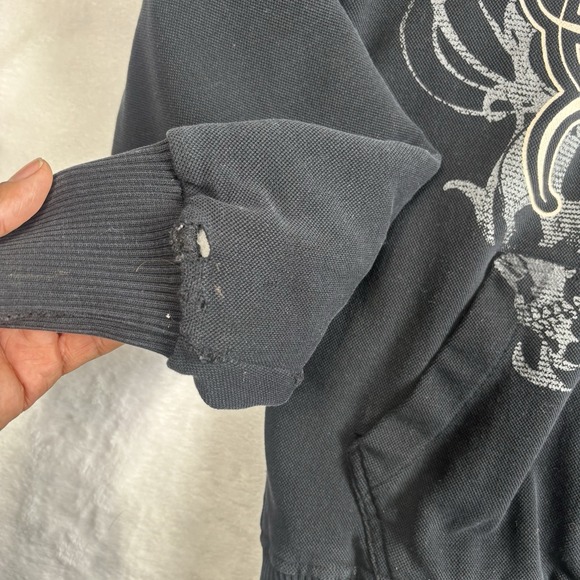 VTG Y2K Fox Sasquatch Skull Hoodie Long Sleeve Black Full Zip Women's Small - Picture 3 of 10